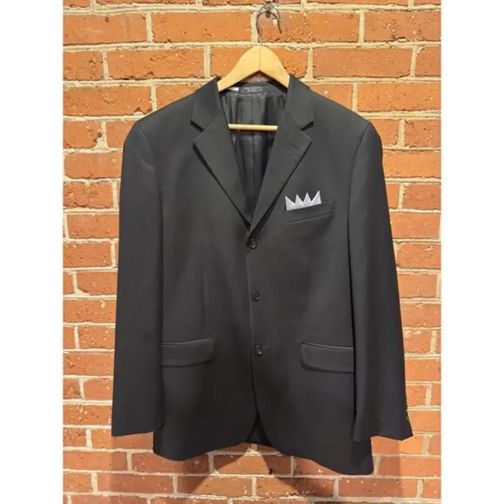 Jones New York Men's 40L 100% Wool 3 Button Front Notch Lapel Suit Black‎ Blazer